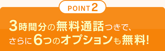 POINT2 3時間分の無料通話つきで、さらに6つのオプションも無料！